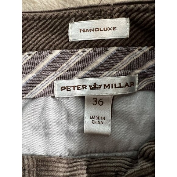 Peter Millar Mens 36 Nanoluxe Brown Corduroy Dress Pants Flat Front Tailored Fit - Picture 5 of 8